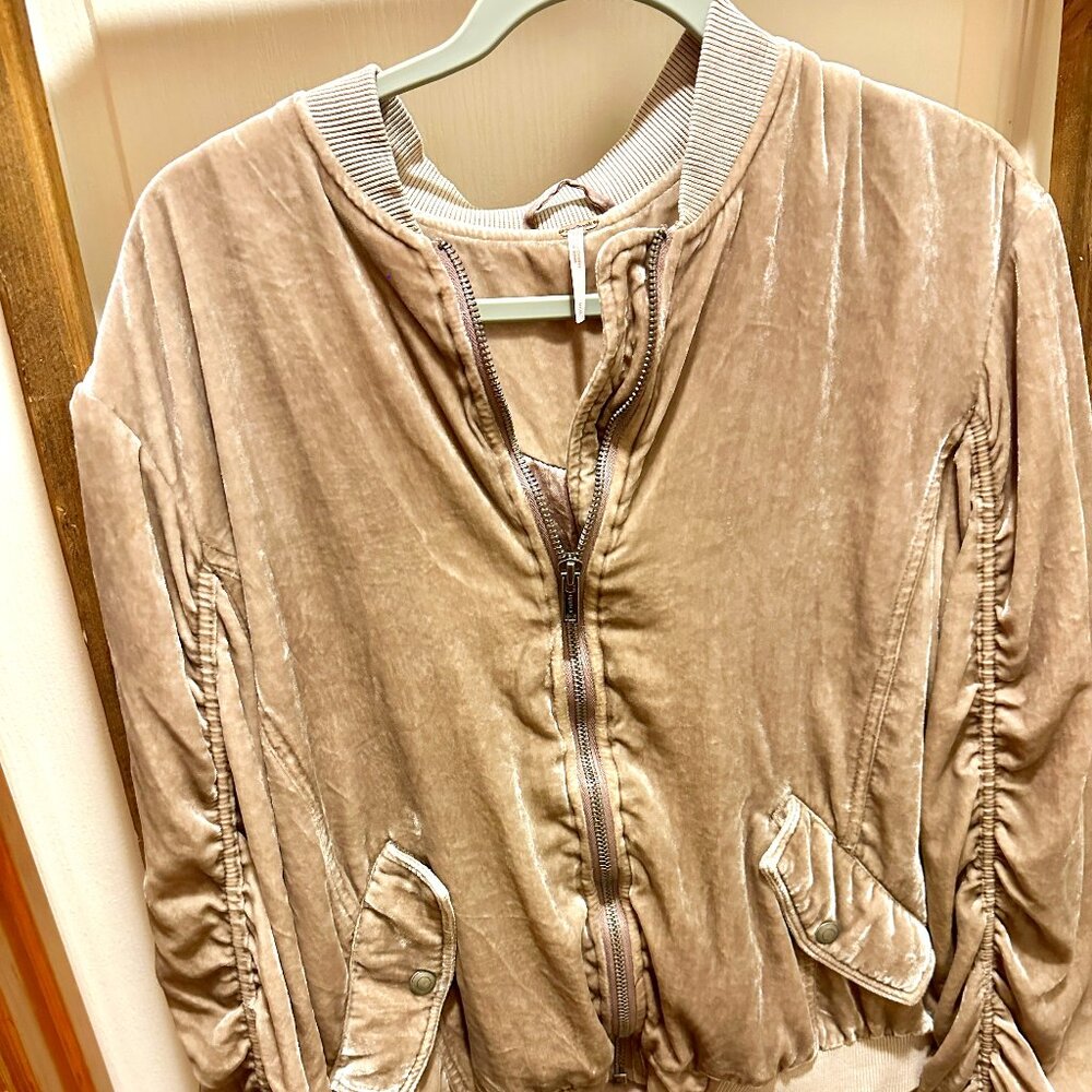 Beige Velvet Zip Bomber Jacket Free People S